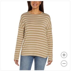 NWT Gap Striped Ladies Drop Shoulder Tan Long Sleeve Top